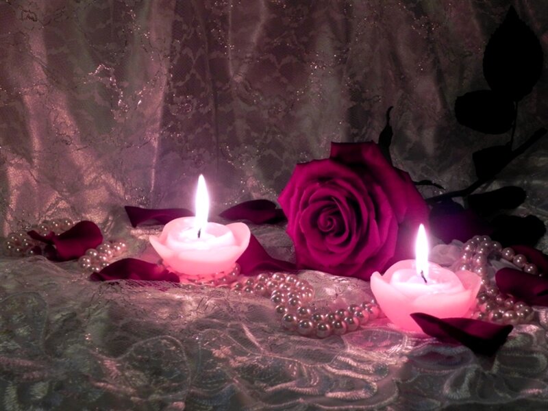Two Candles and a Rose — Pink, Romantic