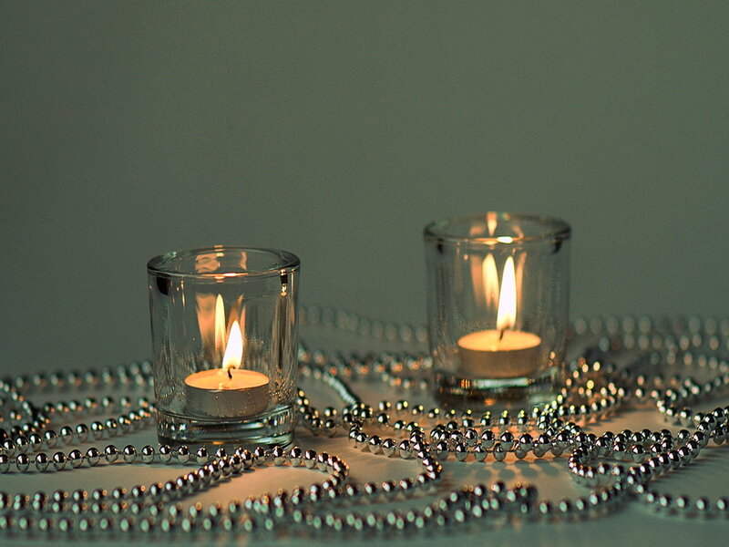 Two Candles in Glass Holders — Gray