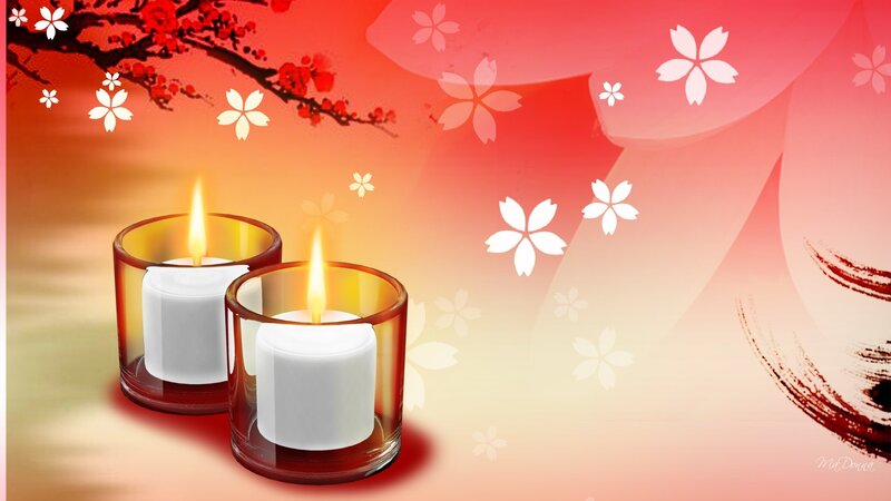 Two Candles in Glass Holders — Red