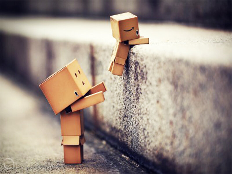 Two Cardboard Box Figures — Brown, Calm, Photograph