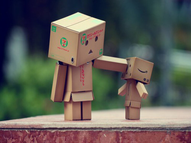 Two Cardboard Box Figures — Brown, Calm