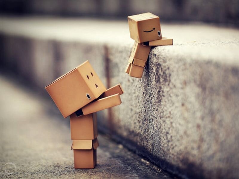 Two Cardboard Box Figures — Brown, Melancholic