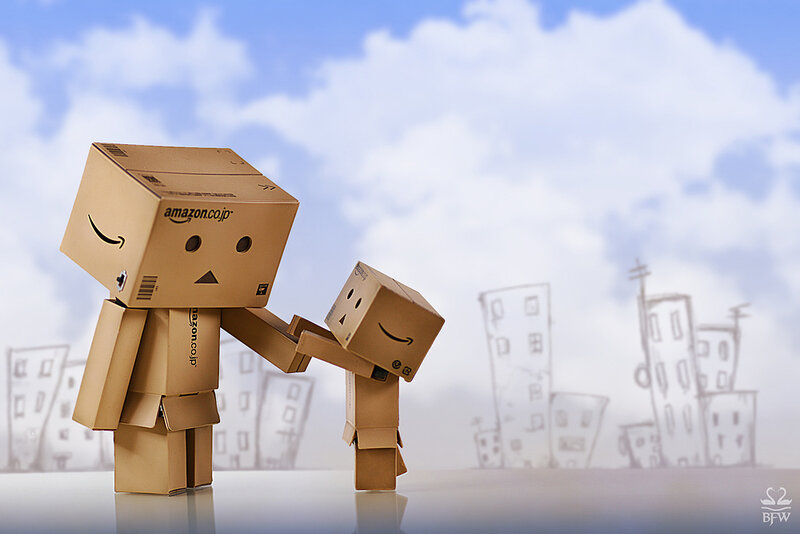 Two Cardboard Box Figures — Brown