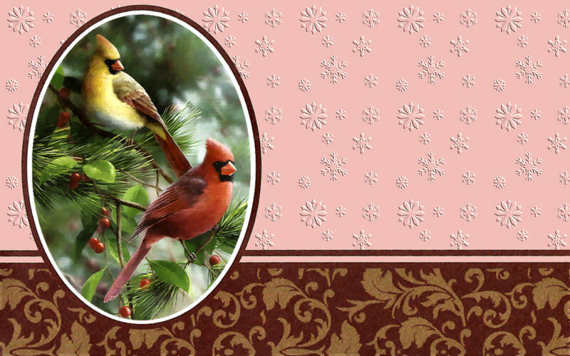 Two Cardinals on Branch — Pink
