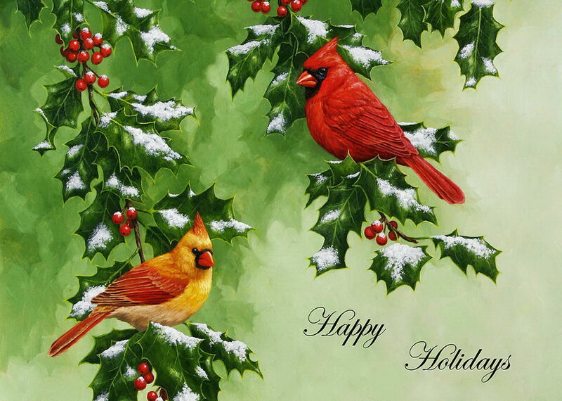 Two Cardinals on Holly — Green