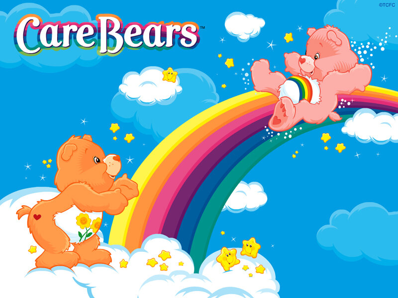 Two Care Bears on a Rainbow