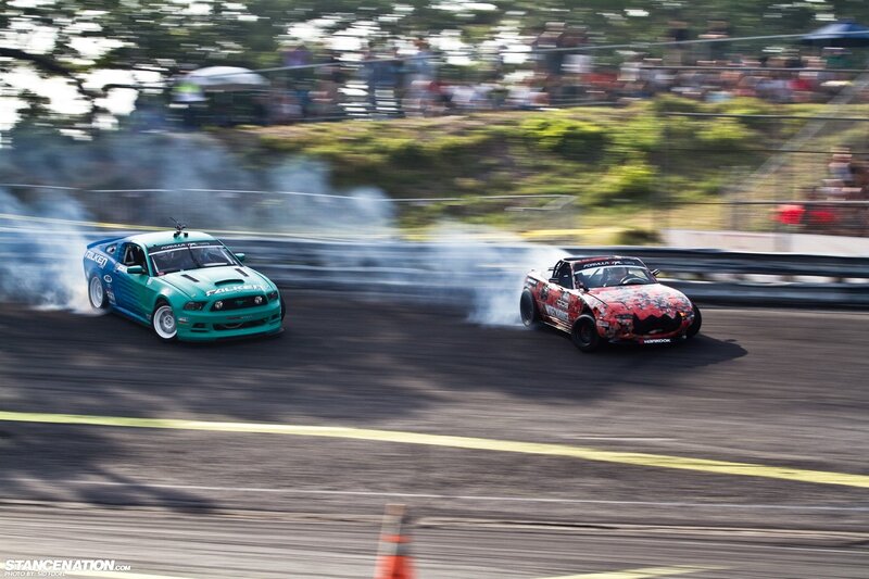 Two Cars Drifting — Green, Dynamic, Afternoon