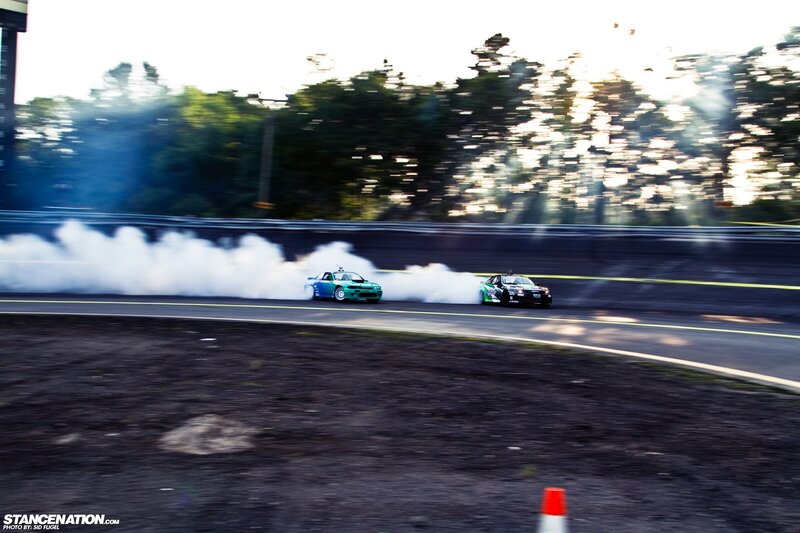 Two Cars Drifting — Green, Dynamic, Sunset, Photograph