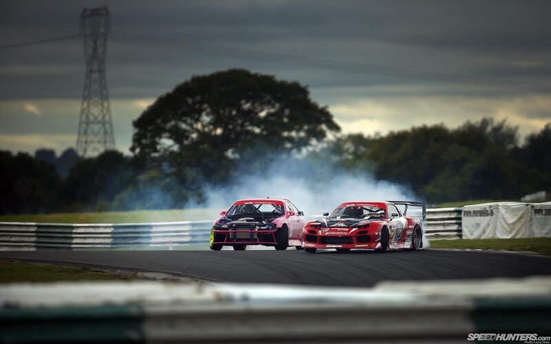 Two cars drifting on a track