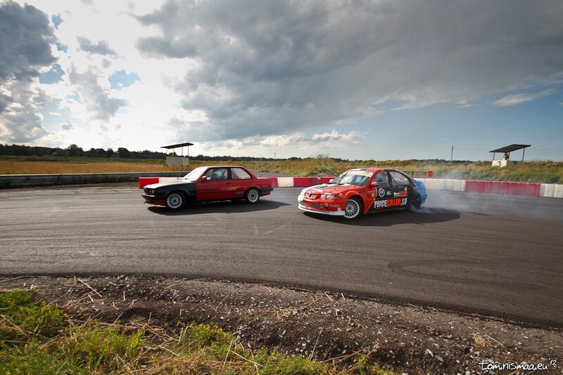 Two Cars Drifting — Red, Dramatic, Afternoon