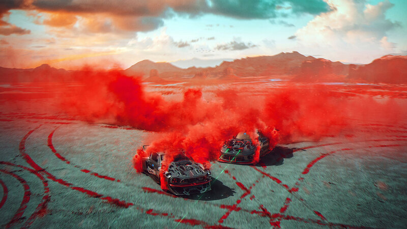 Two Cars Drifting — Red, Dramatic
