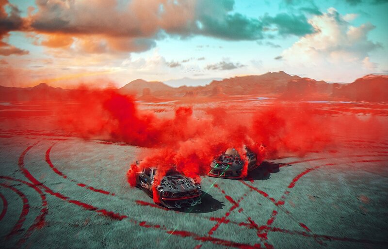 Two Cars Drifting — Red
