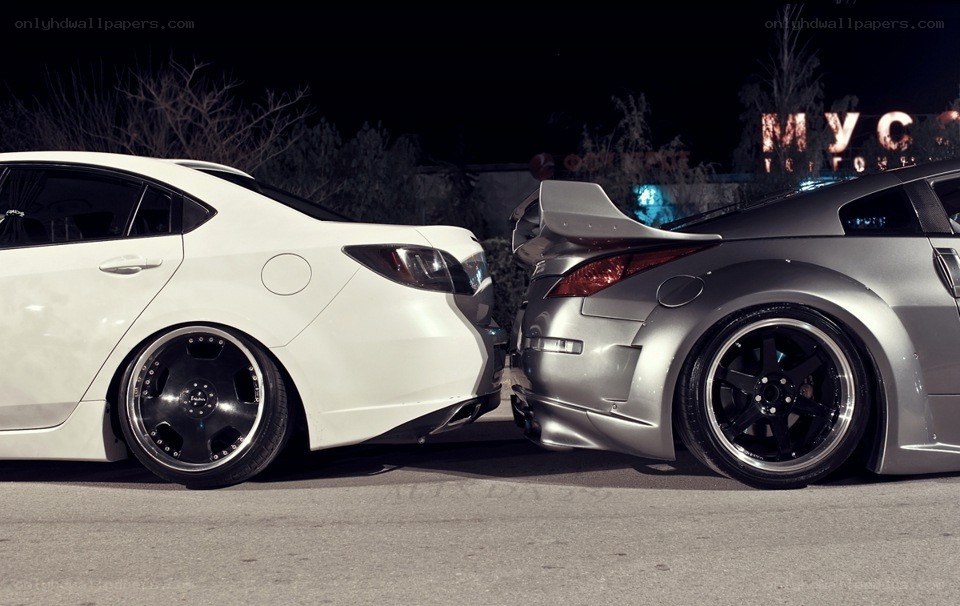 Two cars facing each other