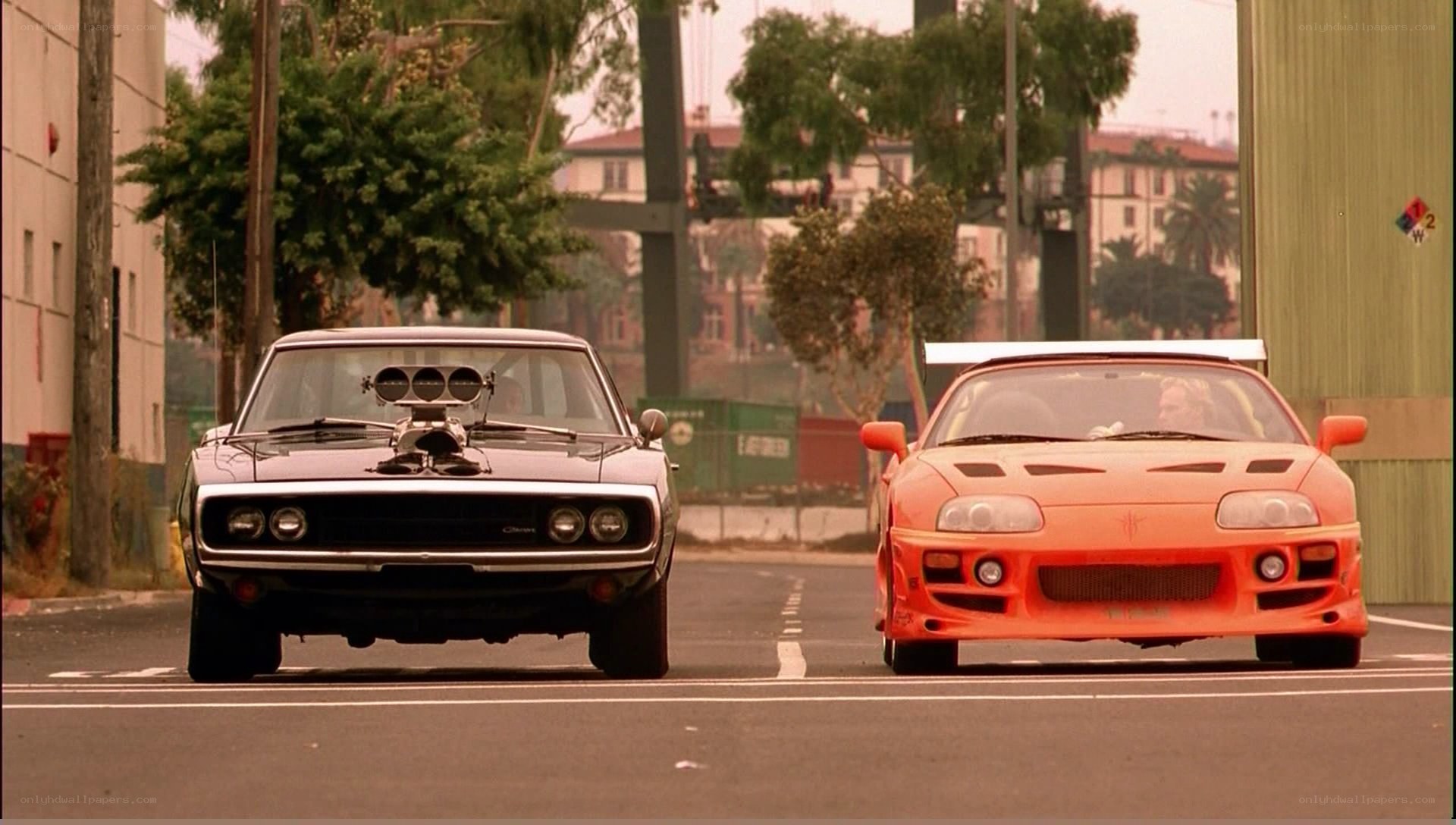 Two cars facing each other