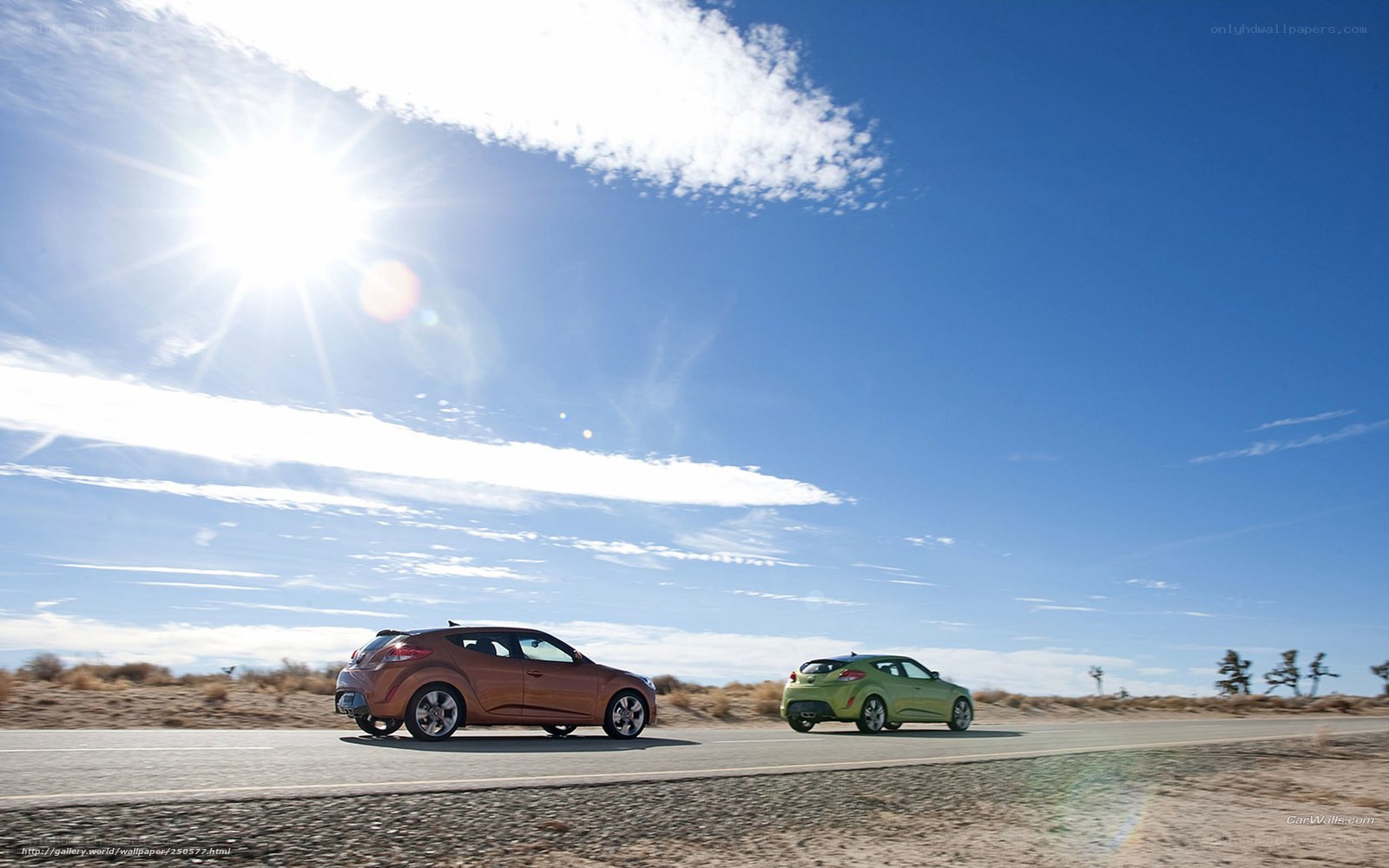 Two cars on a desert road