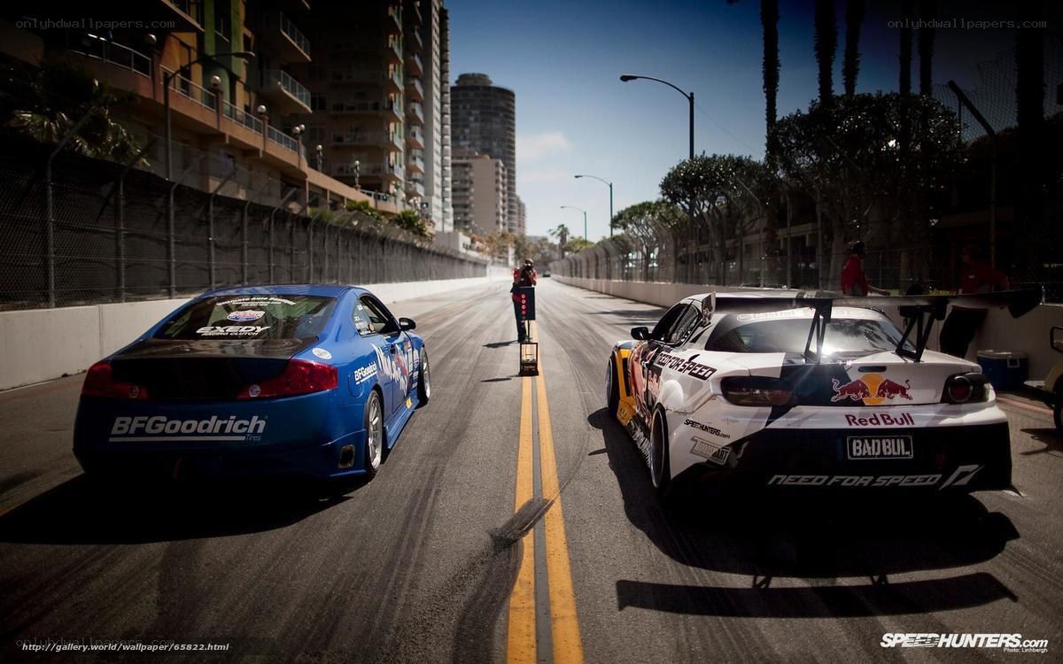 Two cars on a racetrack