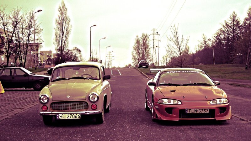 Two Cars on a Road — Purple