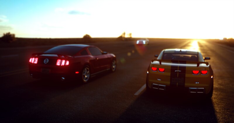 Two Cars on a Road — Red