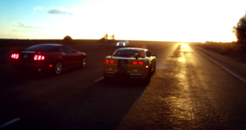 Two Cars on Road — Yellow