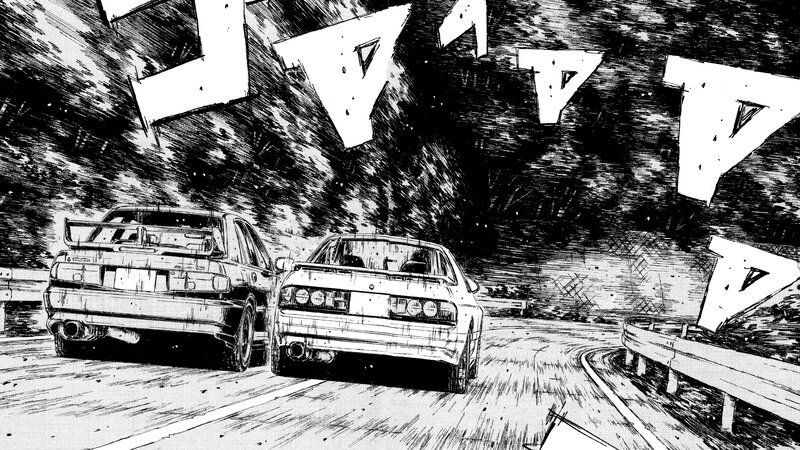 Two Cars Racing — Black, Dramatic, Manga, Road