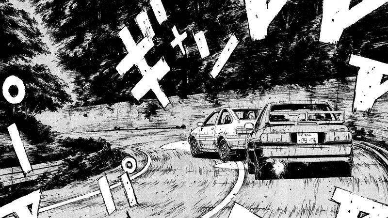 Two Cars Racing — Black, Dramatic, Manga