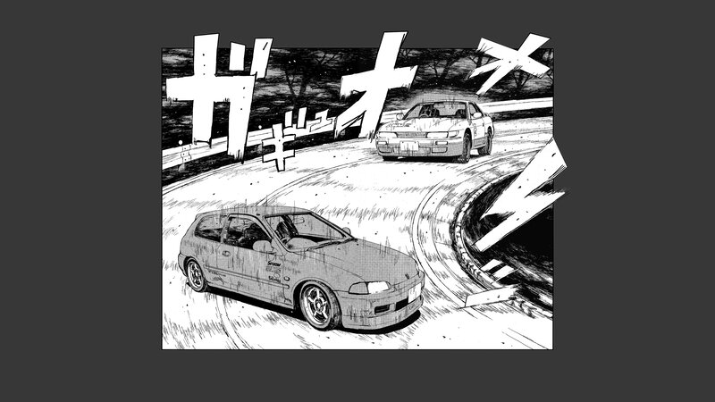 Two Cars Racing — Black, Dramatic, Night, Manga