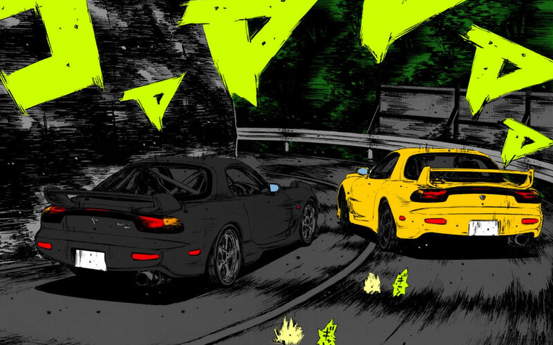 Two cars racing on a road