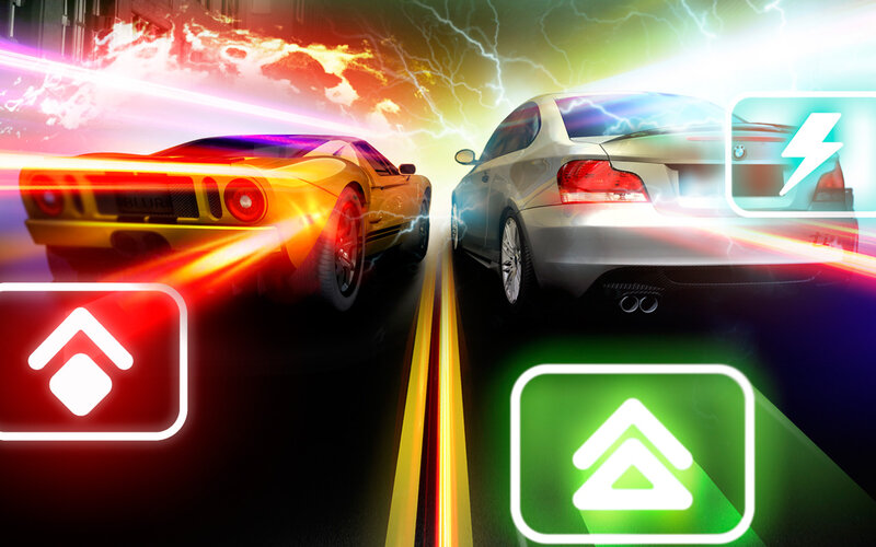 Two Cars Racing — Red, Dramatic