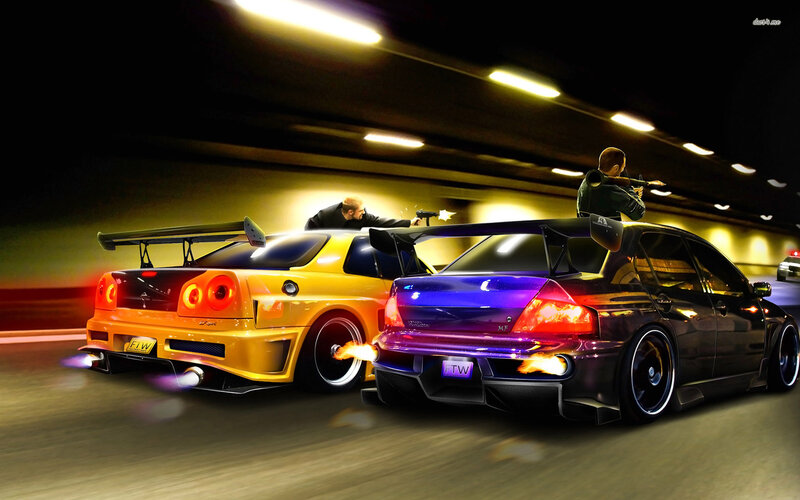 Two Cars Racing — Yellow
