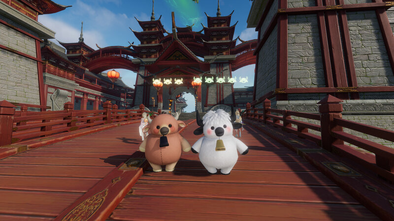Two Cartoon Animals on Bridge