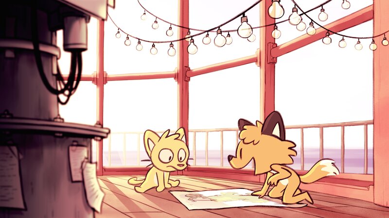 Two Cartoon Animals on Deck