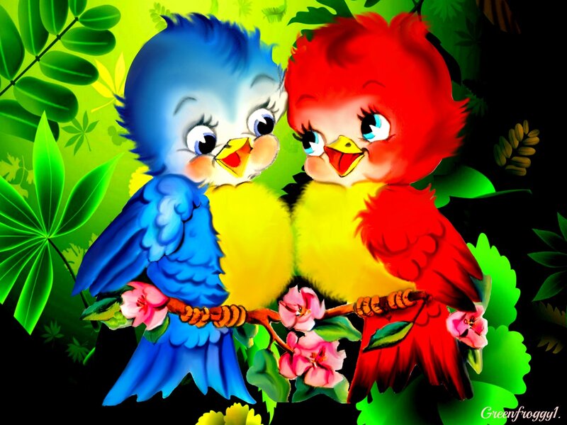 Two Cartoon Birds — Blue, Cheerful