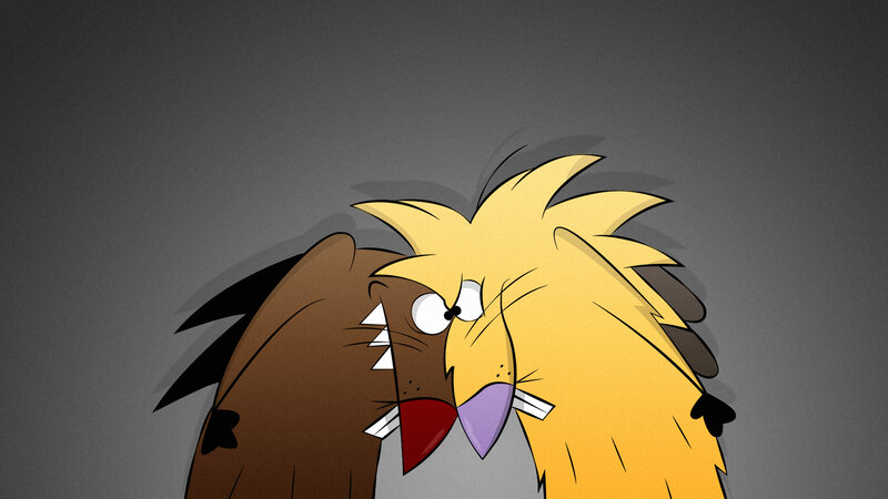 two cartoon birds facing off