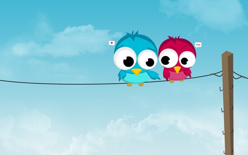 Two Cartoon Birds on Wire
