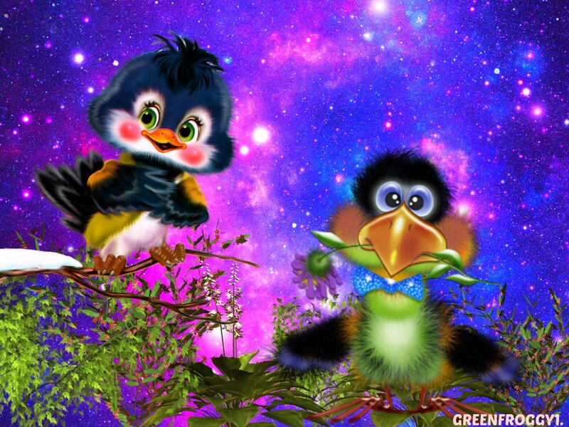 Two Cartoon Birds — Purple