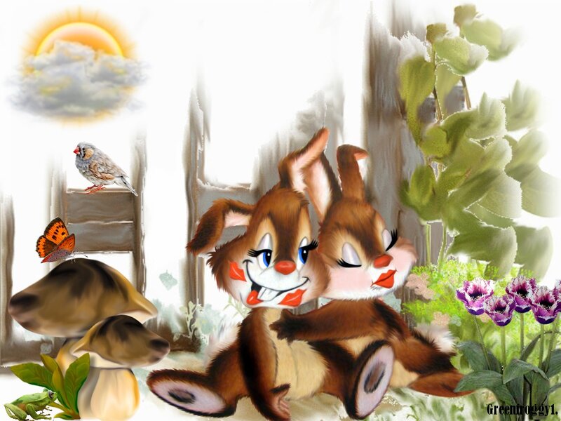 Two Cartoon Bunnies — Brown
