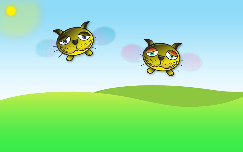 Two Cartoon Cats Flying