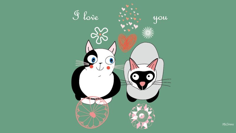 Two Cartoon Cats — Green