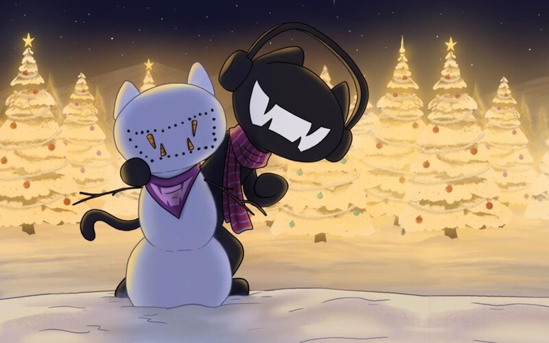 Two Cartoon Cats in Snow
