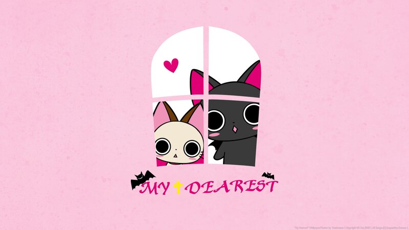 Two Cartoon Cats in Window — Pink
