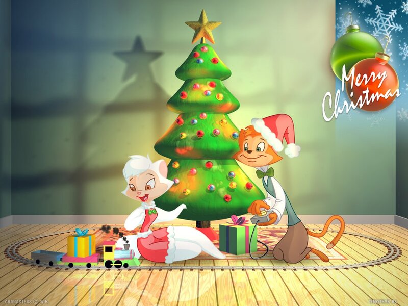 Two Cartoon Cats with Tree