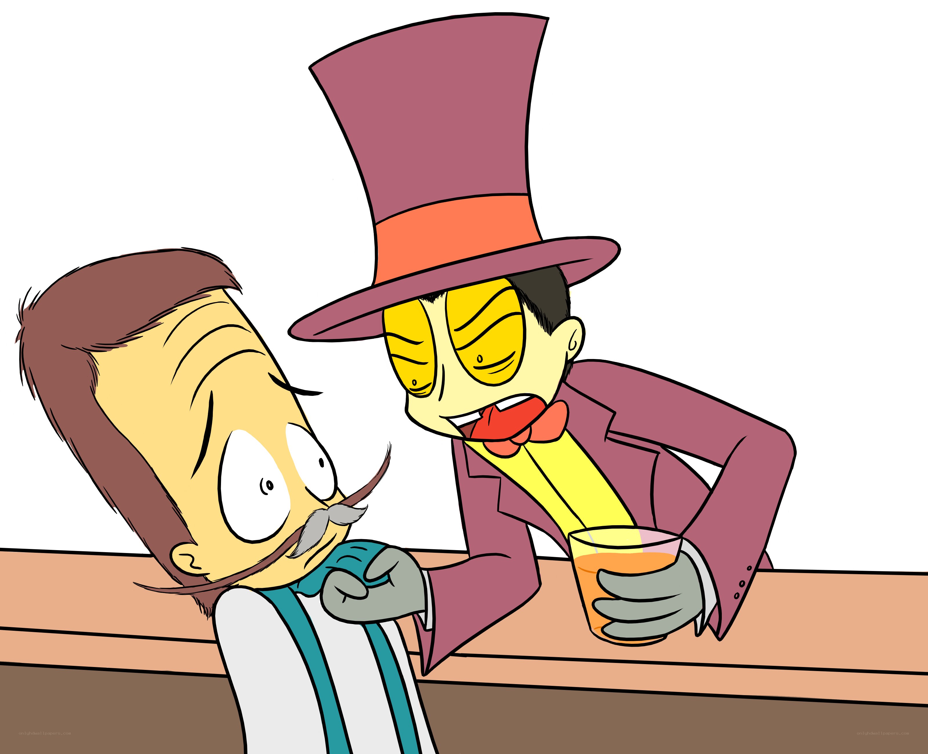Two cartoon characters at a bar