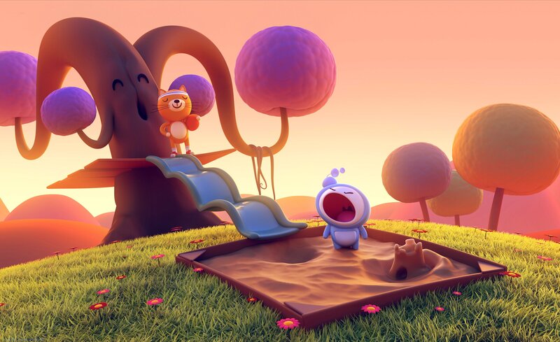 Two Cartoon Characters at Playground