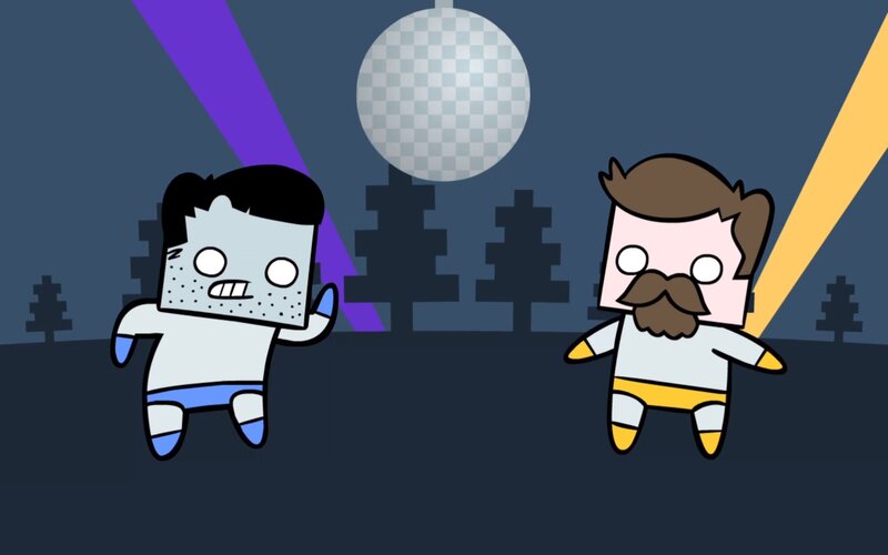 Two Cartoon Characters Dancing