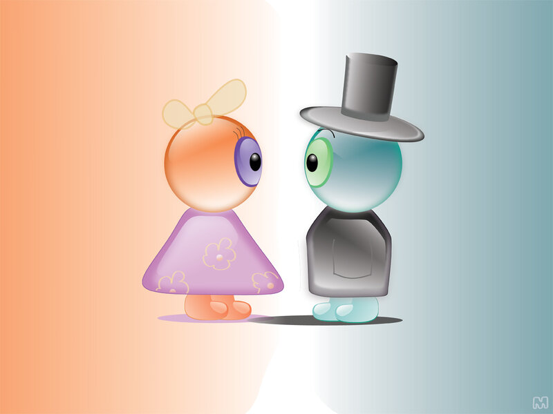 two cartoon characters facing each other
