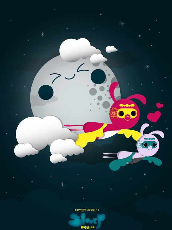 Two Cartoon Characters Flying