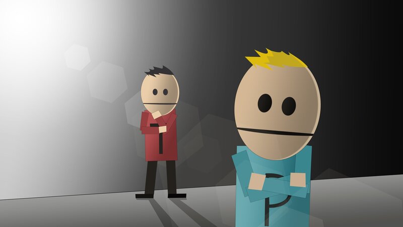 Two Cartoon Characters — Gray, Dramatic
