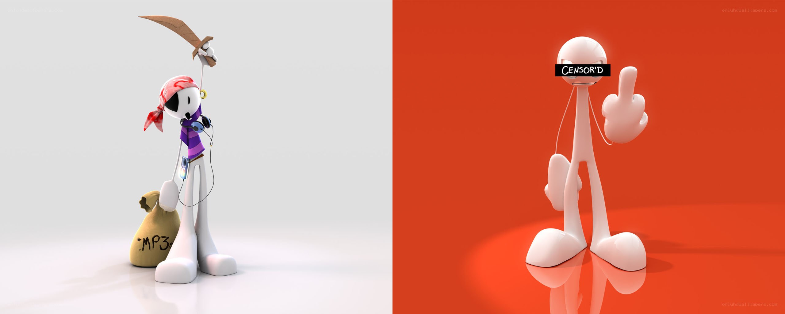 Two cartoon characters in different scenes