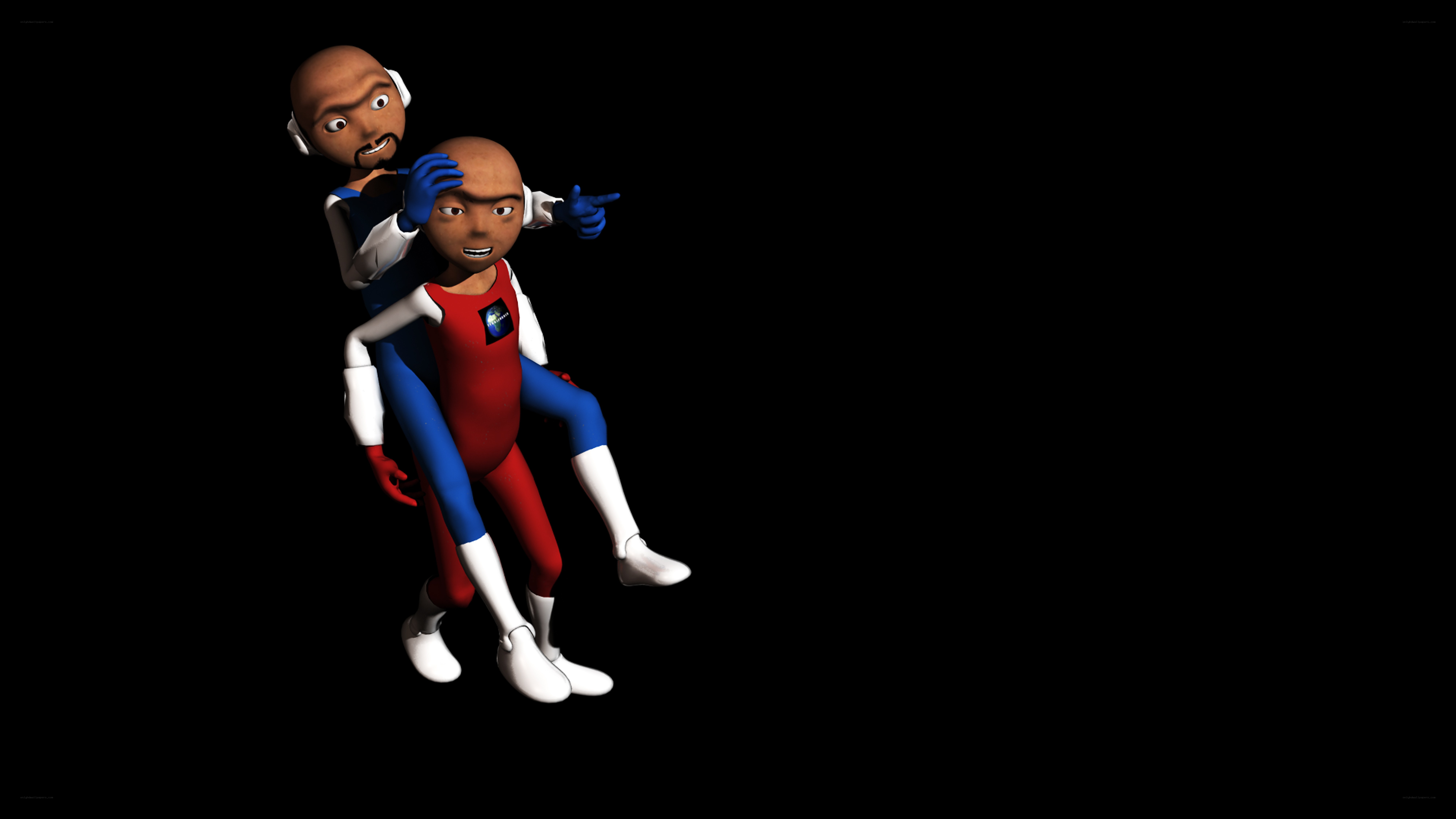 two cartoon characters in superhero costumes