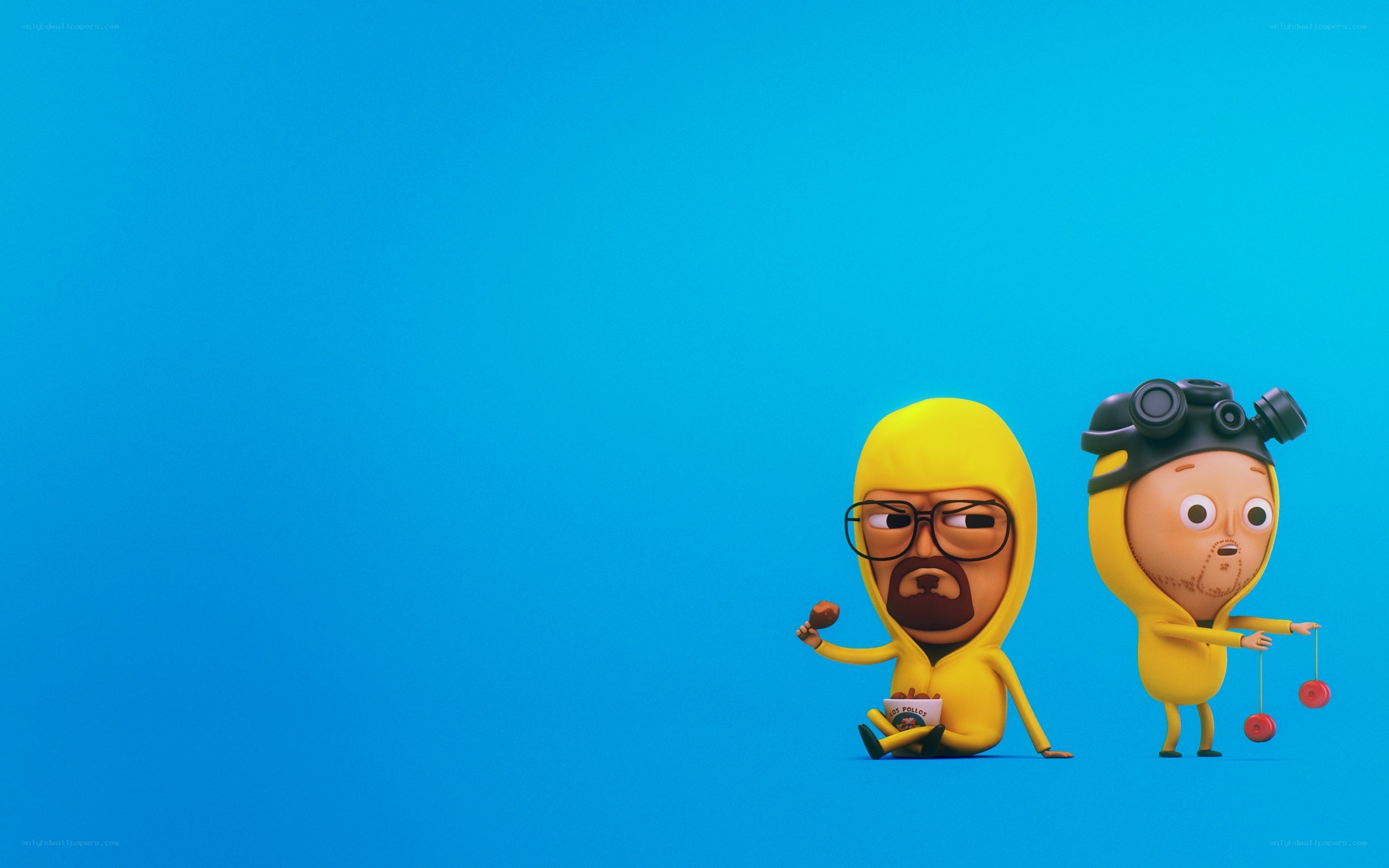 Two cartoon characters in yellow suits